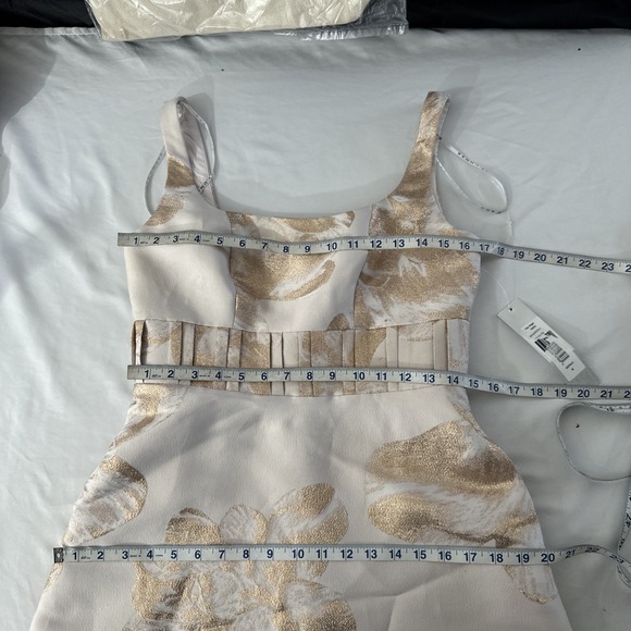 NWT $300 Kay Unger‎ [ 6 ] FLoral Jacquard Tea Length Dress in Champagne #J1761 - Picture 3 of 14